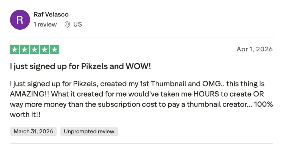 Pikzels review about creating a first thumbnail and saving more than the subscription cost
